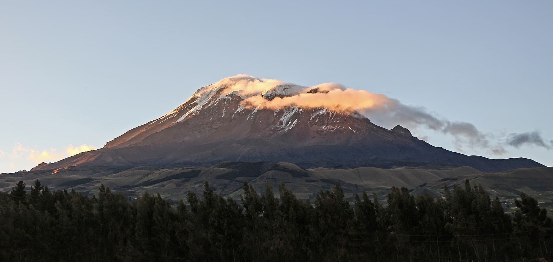 Chimborazo volcano and vicuñas