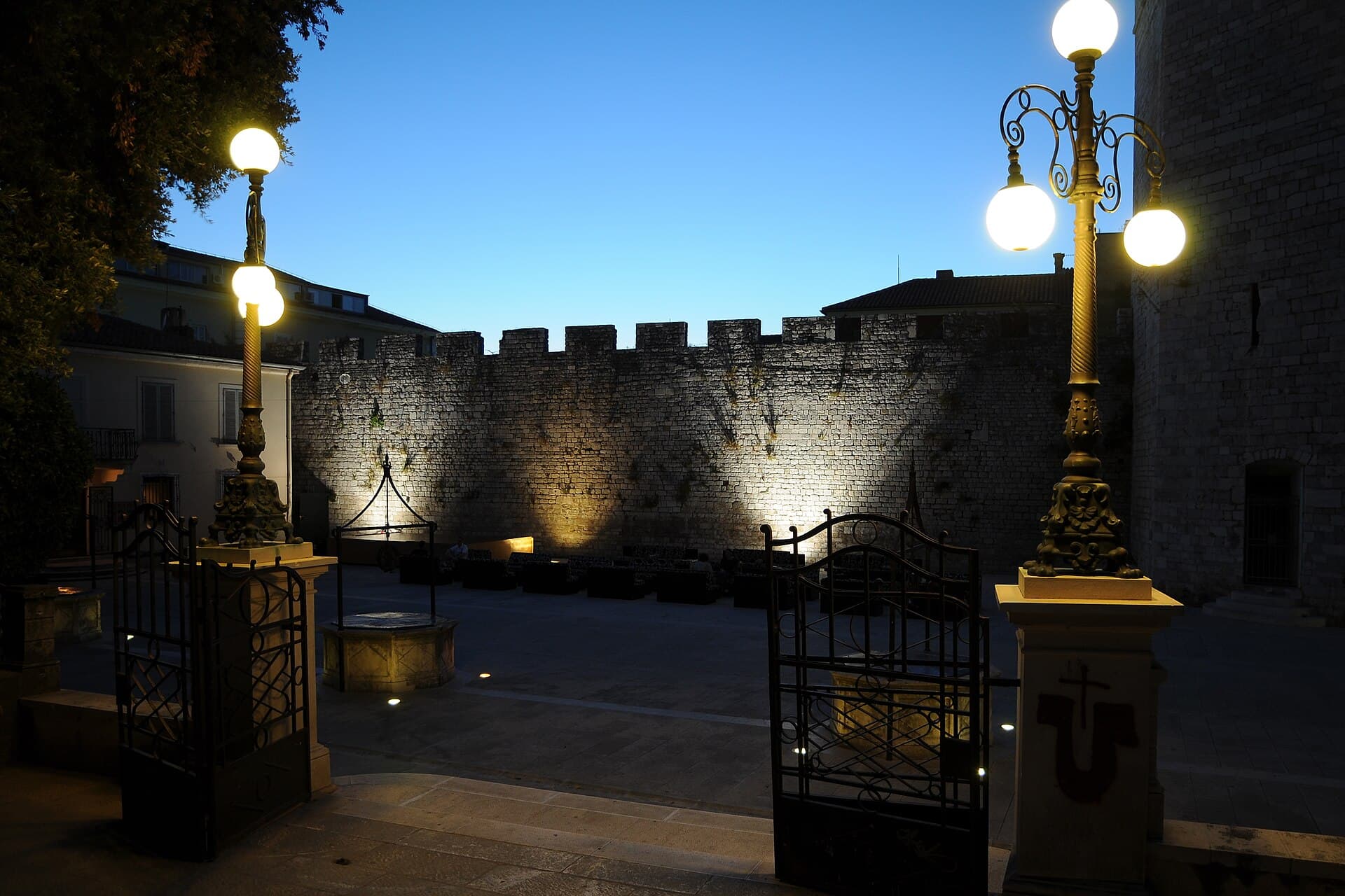 The square with the 13th-century Captain's Tower at its edge