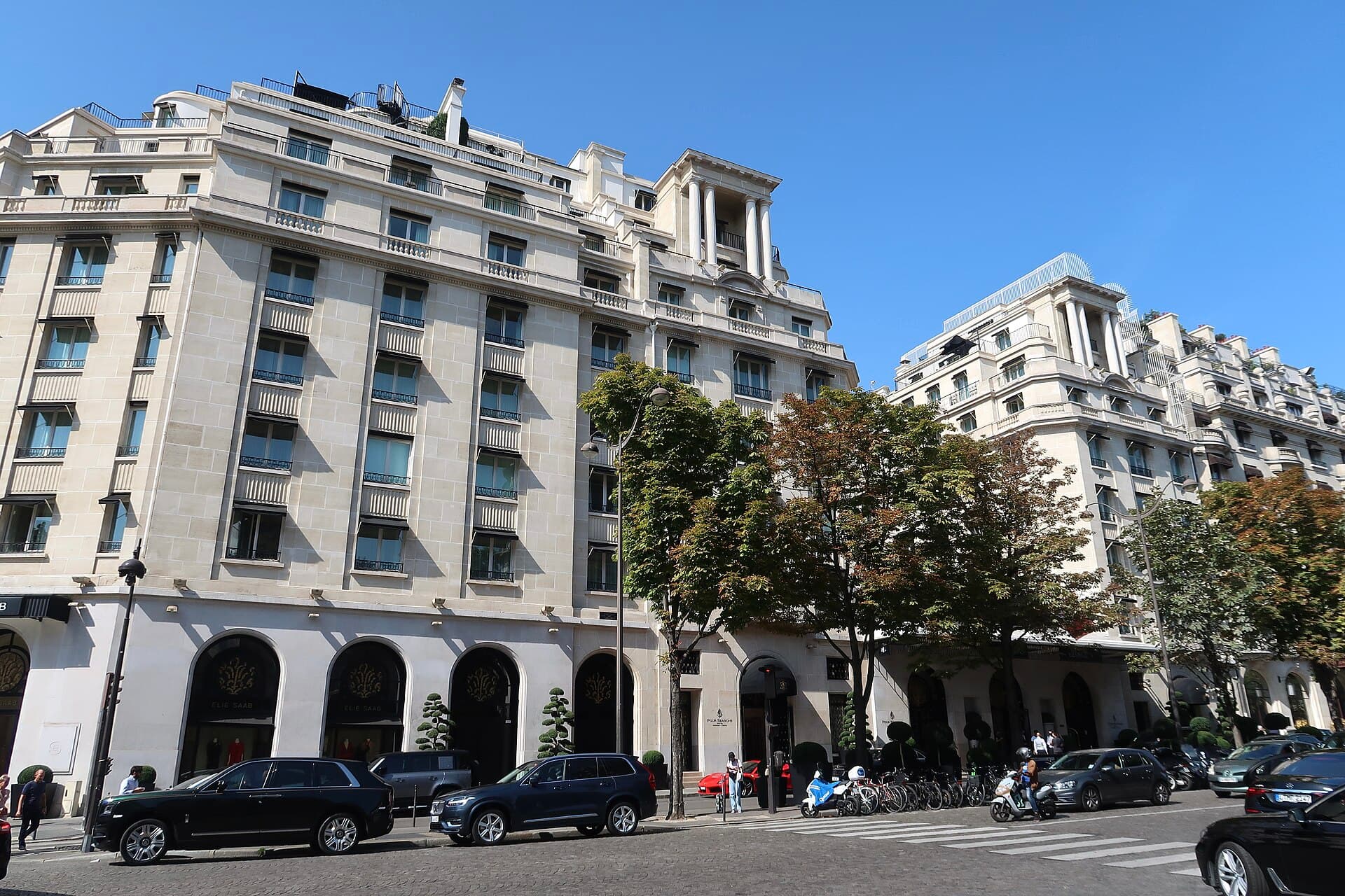 Facade of the Four Seasons Hotel George V on Avenue George V, Paris