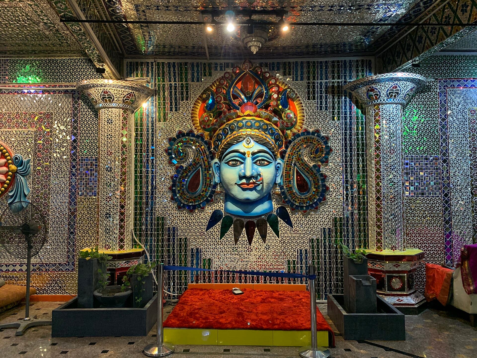 Coloured glass and mirrors inside the Glass Temple, Johor Bahru