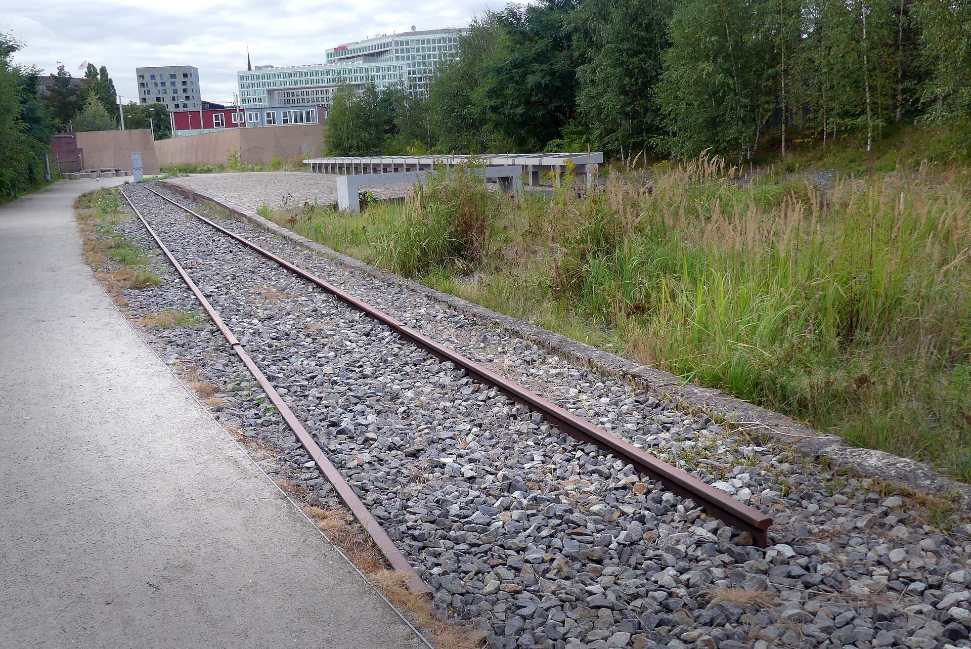 The original station track preserved in the park