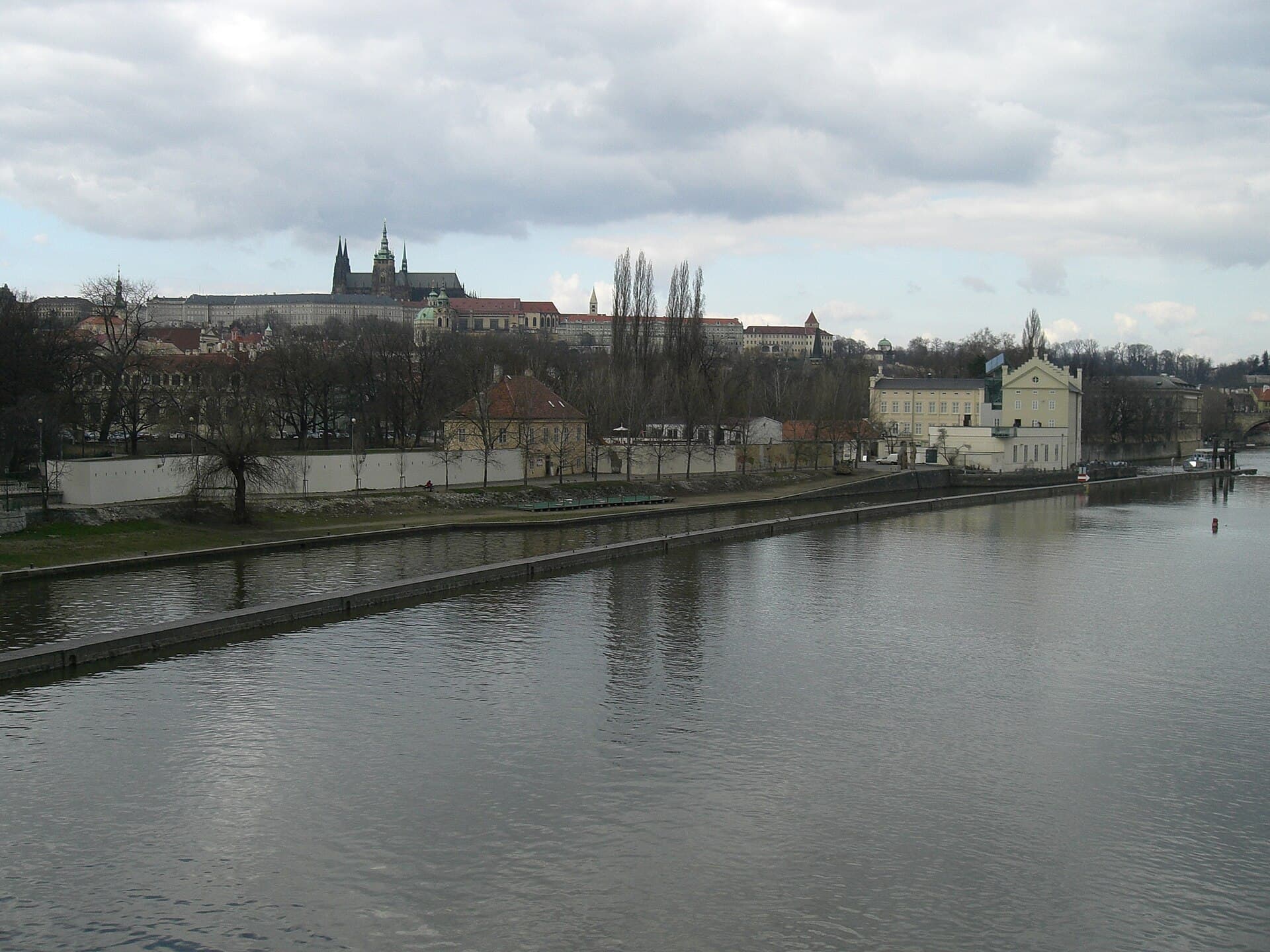 Kampa island on the Vltava with Prague Castle behind