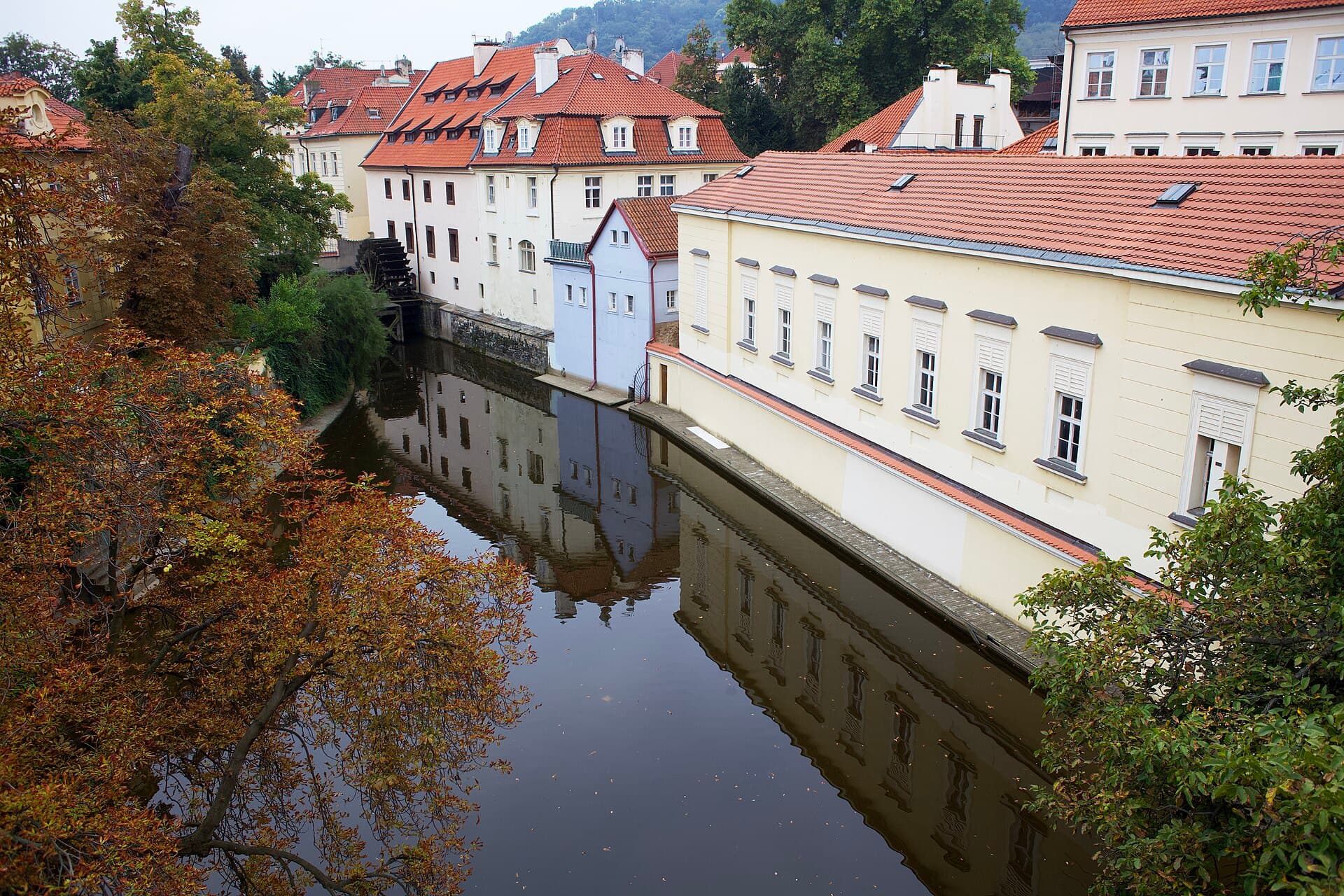 Kampa island on the Vltava with Prague Castle behind