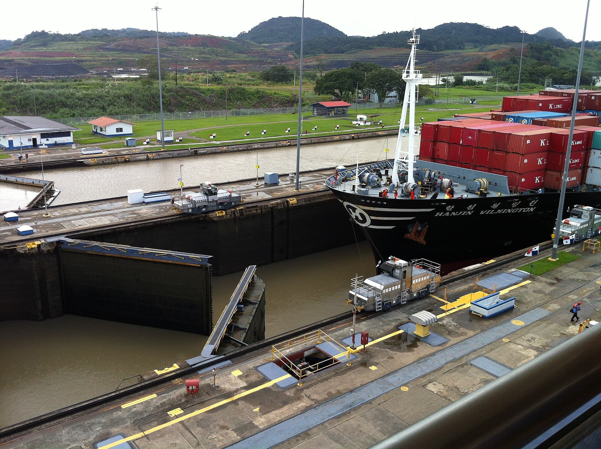 A ship passing the Miraflores Locks