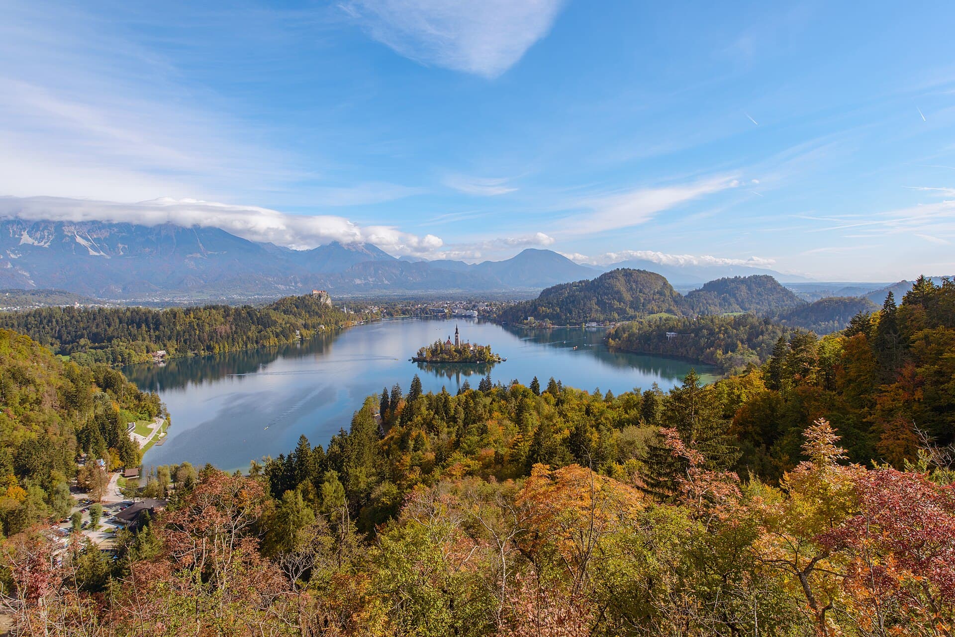 Autumn panorama of Lake Bled from the Ojstrica viewpoint