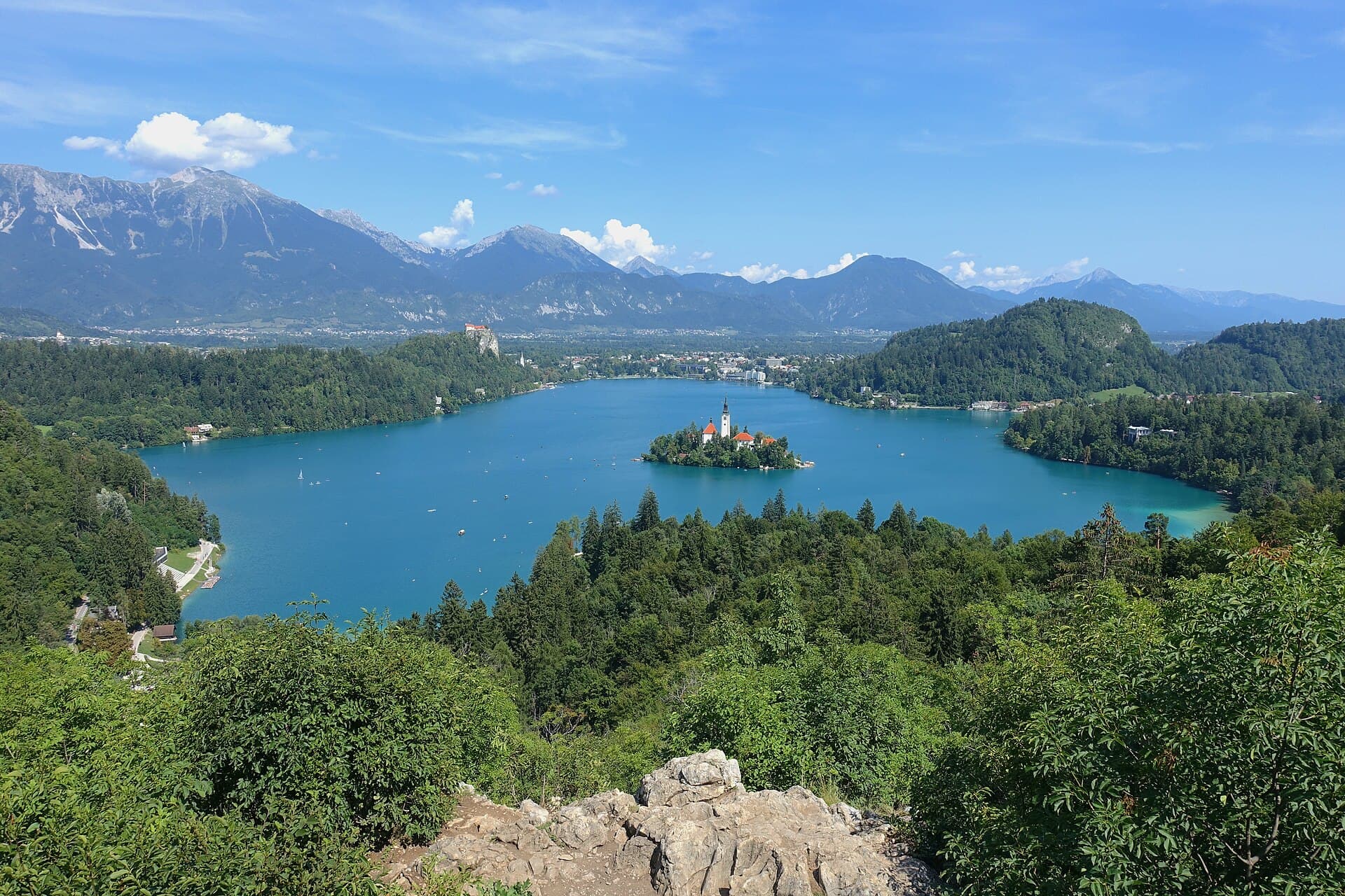 Lake Bled with the island and castle from Ojstrica