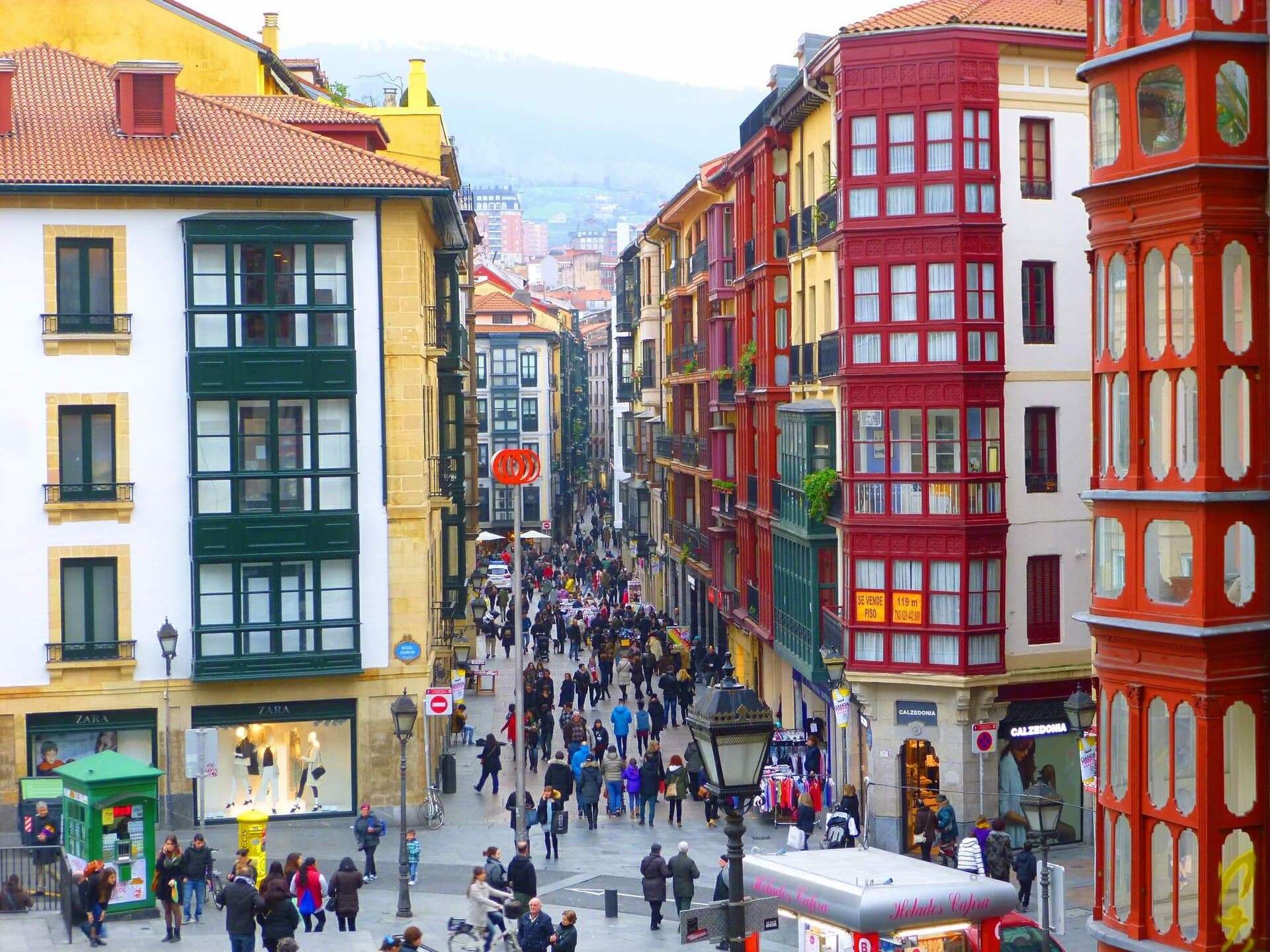 The square facades and the foot of the Mallona steps up to Begona