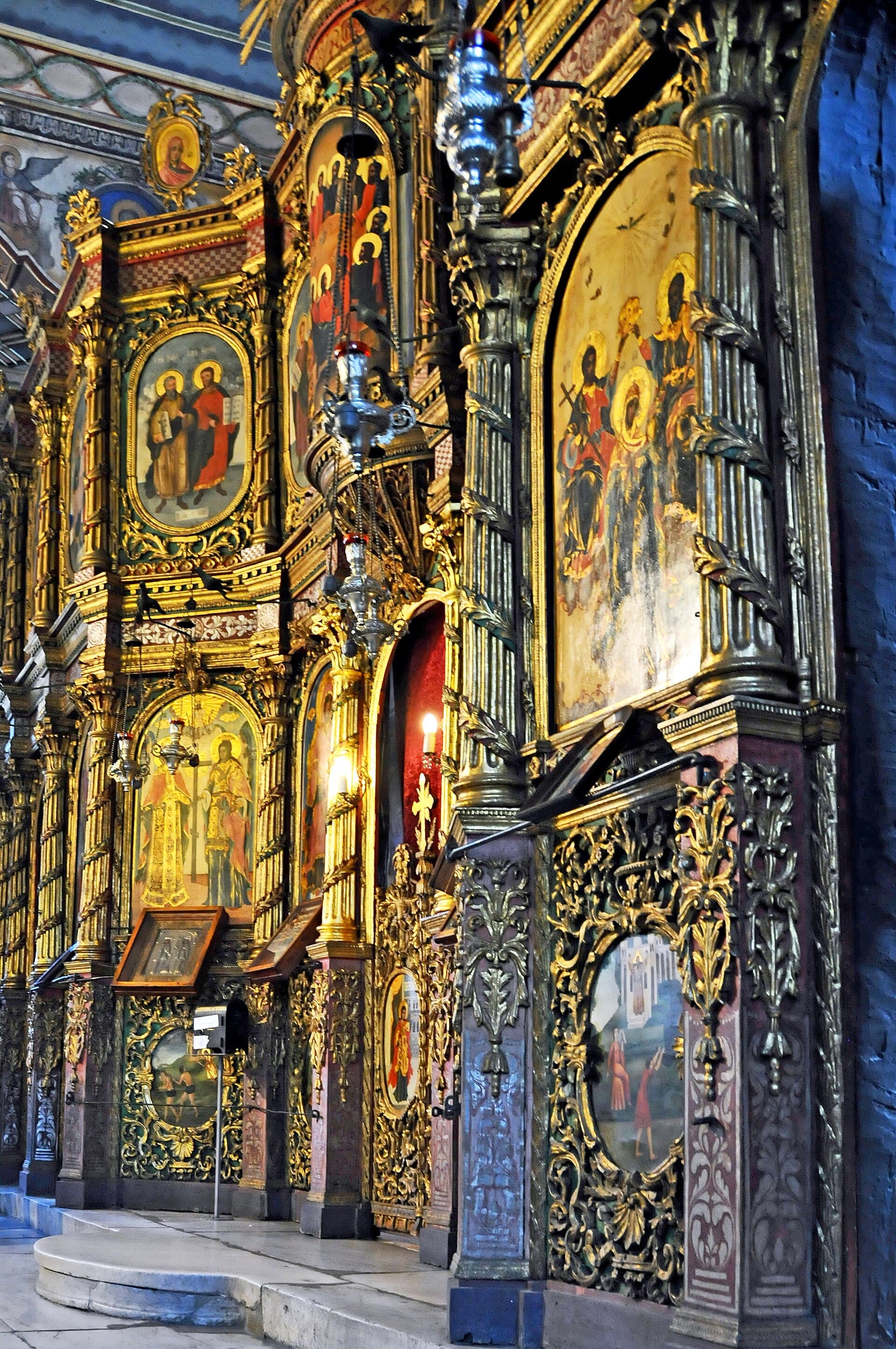 The gilded iconostasis before the altar