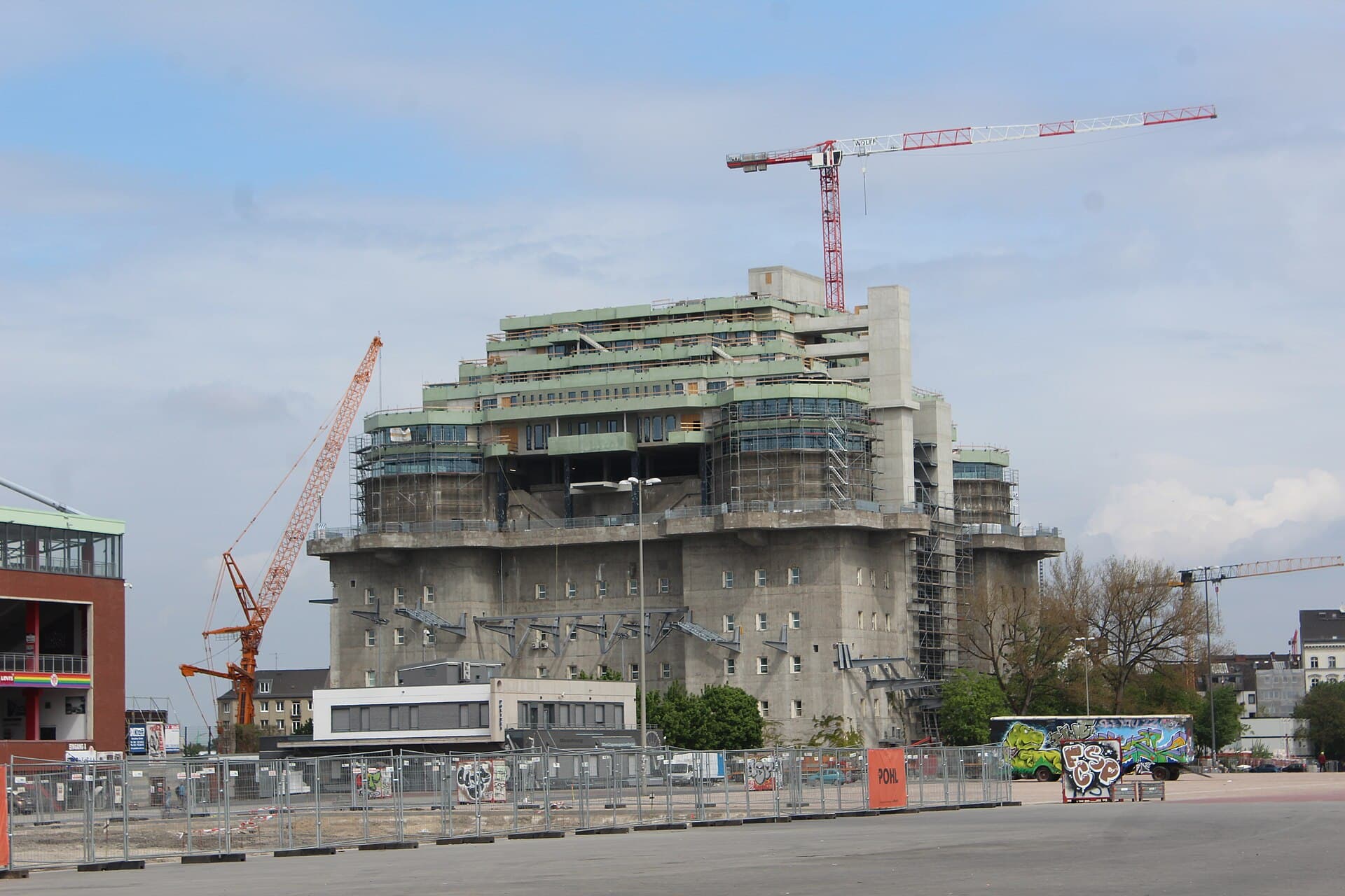 The concrete tower during the addition of its planted storeys