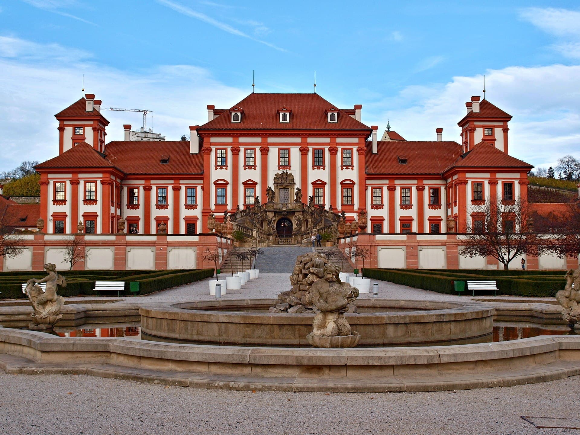 The Baroque Troja Palace with its French garden and fountain, Prague